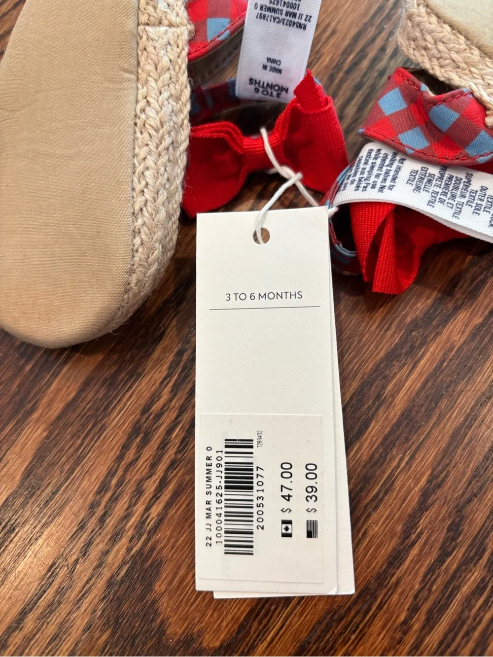 Janie and Jack Red and Light Blue Plaid Espadrille Baby Sandals